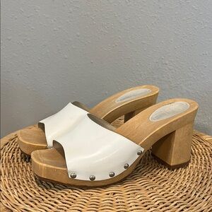 Vintage The Leather Collection White Leather Women's Clog Sandals‎ Mules